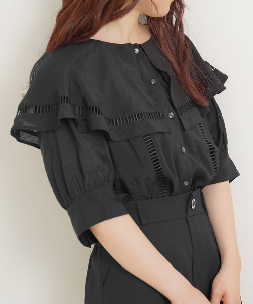 Newlyme（ニューリーミー）の「レースビッグ衿ブラウス（シャツ/ブラウス・レディース・ホワイト/ブラック/ラベンダー/キナリ・MEDIUM/LARGE）」の3枚目の写真