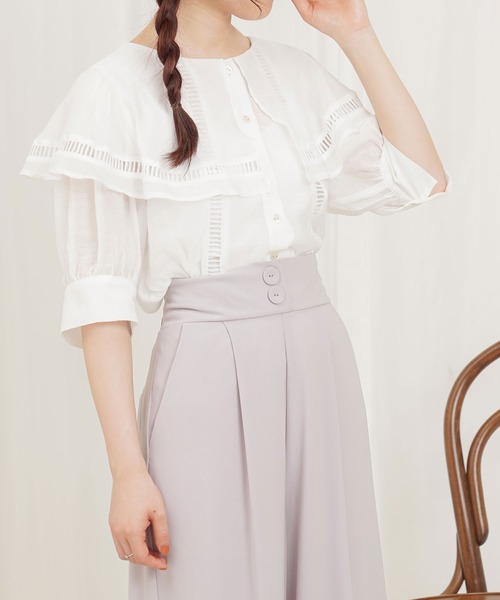 Newlyme（ニューリーミー）の「レースビッグ衿ブラウス（シャツ/ブラウス・レディース・ホワイト/ブラック/ラベンダー/キナリ・MEDIUM/LARGE）」の5枚目の写真