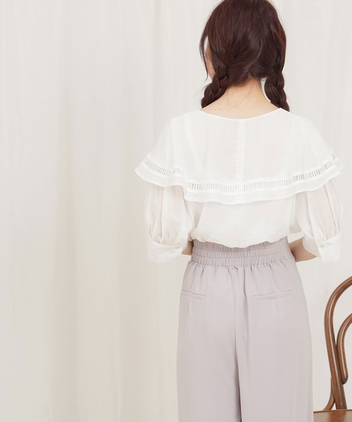 Newlyme（ニューリーミー）の「レースビッグ衿ブラウス（シャツ/ブラウス・レディース・ホワイト/ブラック/ラベンダー/キナリ・MEDIUM/LARGE）」の6枚目の写真