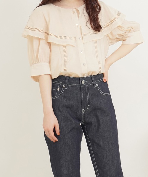 Newlyme（ニューリーミー）の「レースビッグ衿ブラウス（シャツ/ブラウス・レディース・ホワイト/ブラック/ラベンダー/キナリ・MEDIUM/LARGE）」の7枚目の写真