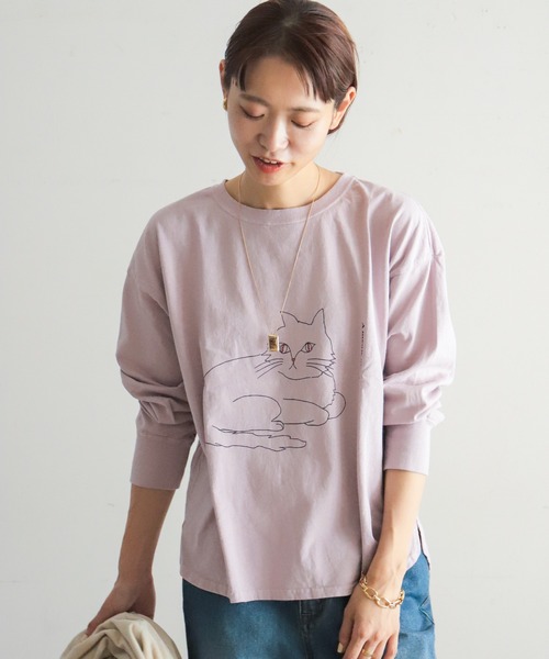 NOMBRE IMPAIR（ノンブルアンペール）の「CAT PT ロンTEE（Tシャツ/カットソー・レディース・ホワイト/パープル/ブラウン・FREE）」の3枚目の写真