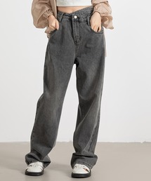 【大きいサイズ有】レイヤード風 マニッシュ ストレート デニムパンツ レディース
