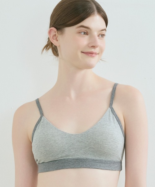 une nana cool（ウンナナクール）の「綿ベア天竺 カラーブロッキング ノンワイヤーブラジャー（ブラジャー・レディース・ベージュ/グリーン/ブラック/グレー/オレンジ/クリーム/杢グレー/スモークピンク/セージグリーン/シャンパン/ラベンダー/シャーベット/チャコールグレー/ダークブルー/サックスブルー/桜/オリーブ/ブルー/ブラウン/アッシュグレー/ライトグリーン/キナリ/ナチュラル/ピンク・M/L）」の7枚目の写真