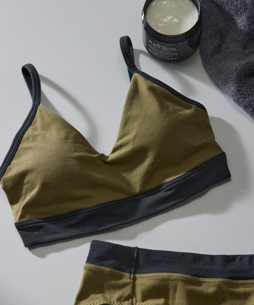 une nana cool（ウンナナクール）の「綿ベア天竺 カラーブロッキング ノンワイヤーブラジャー（ブラジャー・レディース・ベージュ/グリーン/ブラック/グレー/オレンジ/クリーム/杢グレー/スモークピンク/セージグリーン/シャンパン/ラベンダー/シャーベット/チャコールグレー/ダークブルー/サックスブルー/桜/オリーブ/ブルー/ブラウン/アッシュグレー/ライトグリーン/キナリ/ナチュラル/ピンク・M/L）」の11枚目の写真