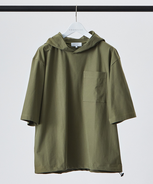 ABAHOUSE(アバハウス)の「ビッグシルエット ハイコンパクト コットン 半袖 パーカー(パーカー)」|カーキ