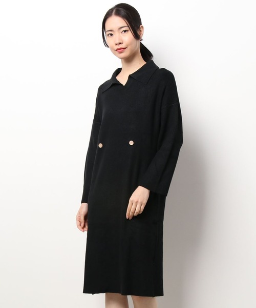 Diosfront（ディオスフロント）の「ポロ衿キーネックリブニットワンピース（ワンピース・レディース・ブラック/ベージュ/グリーン/モカ・FREE）」の5枚目の写真