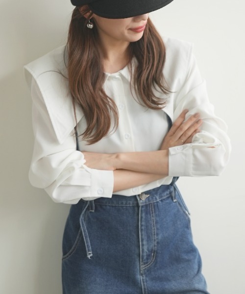 Futier land（フューティアランド）の「[前後2way]BIGカラーブラウス（シャツ/ブラウス・レディース・ホワイト/ブラック/ピンクベージュ・FREE）」の2枚目の写真