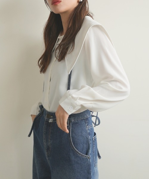 Futier land（フューティアランド）の「[前後2way]BIGカラーブラウス（シャツ/ブラウス・レディース・ホワイト/ブラック/ピンクベージュ・FREE）」の11枚目の写真