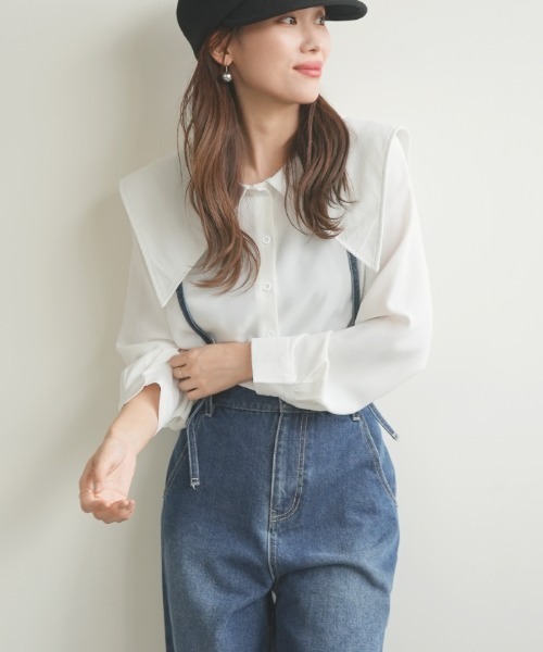 Futier land（フューティアランド）の「[前後2way]BIGカラーブラウス（シャツ/ブラウス・レディース・ホワイト/ブラック/ピンクベージュ・FREE）」の6枚目の写真