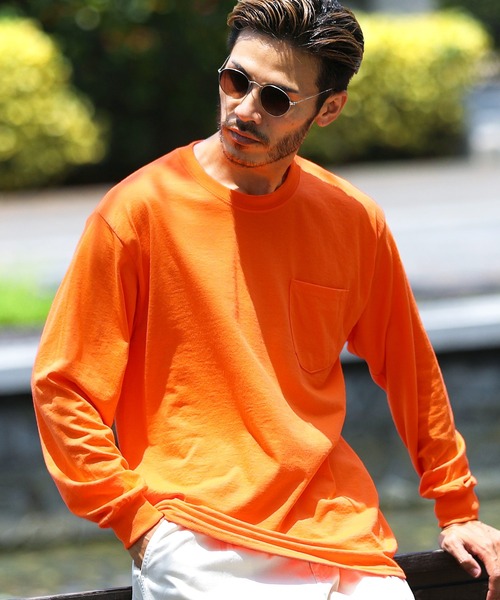GILDAN（ギルダン）の「GILDAN ギルダン ポケット付き ビッグシルエット オーバーサイズ 無地 ロンT（Tシャツ/カットソー・メンズ・ネイビー/オレンジ系その他/ホワイト/ブラック/グレー系その他/グリーン系その他・MEDIUM/SMALL/X-LARGE/LARGE）」の6枚目の写真