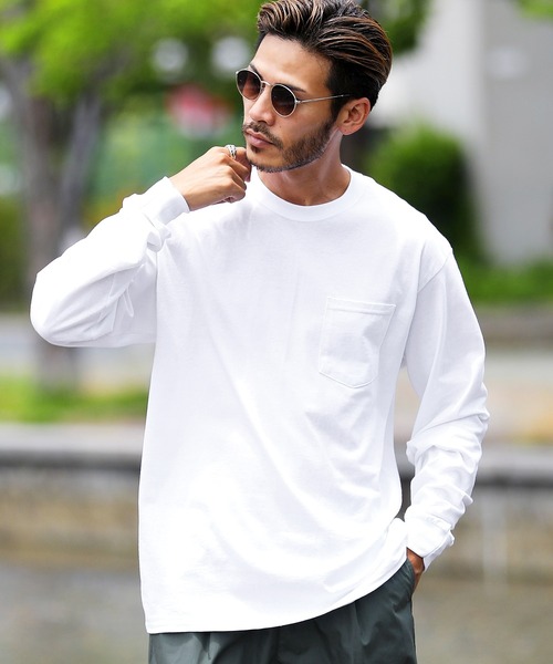 GILDAN（ギルダン）の「GILDAN ギルダン ポケット付き ビッグシルエット オーバーサイズ 無地 ロンT（Tシャツ/カットソー・メンズ・ネイビー/オレンジ系その他/ホワイト/ブラック/グレー系その他/グリーン系その他・MEDIUM/SMALL/X-LARGE/LARGE）」の2枚目の写真