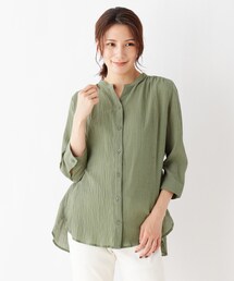 SHOO・LA・RUE | 綿シフォン前開きバンドカラーシャツ(シャツ/ブラウス)