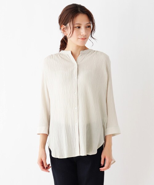 SHOO・LA・RUE（シューラルー）の「◆綿シフォン前開きバンドカラーシャツ（シャツ/ブラウス・レディース・ブラック/カーキ/ライトベージュ/ピンク系・02/03/04）」の8枚目の写真