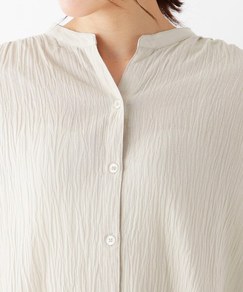 SHOO・LA・RUE（シューラルー）の「◆綿シフォン前開きバンドカラーシャツ（シャツ/ブラウス・レディース・ブラック/カーキ/ライトベージュ/ピンク系・02/03/04）」の5枚目の写真