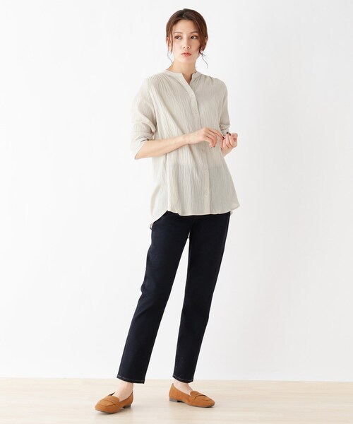 SHOO・LA・RUE（シューラルー）の「◆綿シフォン前開きバンドカラーシャツ（シャツ/ブラウス・レディース・ブラック/カーキ/ライトベージュ/ピンク系・02/03/04）」の7枚目の写真