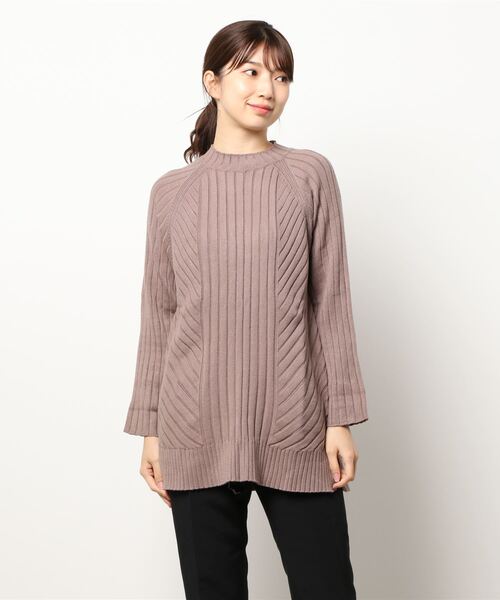 BELLUNA PLUS(ベルーナ)の「もっちりニット編地変化デザインチュニック(ニット/セーター・レディース・モカ/ライラック/コーラル/杢グレー・LARGE/MEDIUM/X-LARGE)」の11枚目の写真