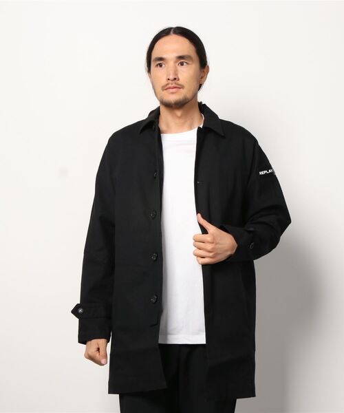 Replay All Blacks リプレイ オールブラックス ブラックデニムトレンチコート ステンカラーコート