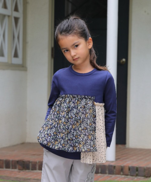 セール 花柄ドット切替長袖tシャツ Tシャツ カットソー Hakka Kids ハッカキッズ のファッション通販 Zozotown