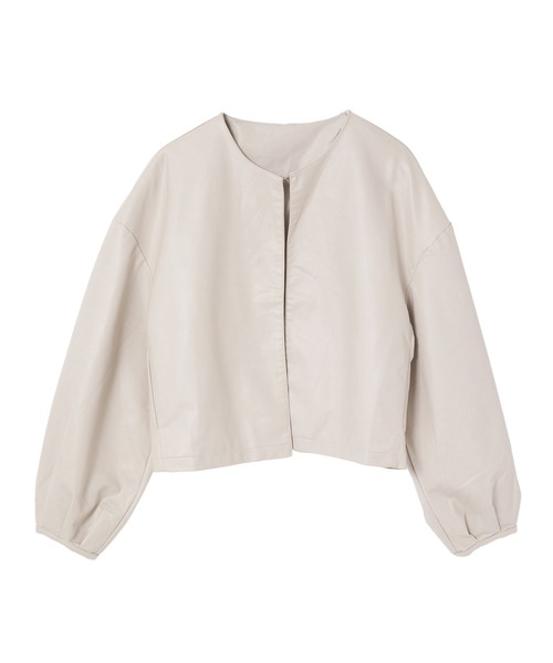 fifth（フィフス）の「ノーカラーフェイクレザージャケット（ライダースジャケット・レディース・ベージュ/アイボリー・MEDIUM）」の3枚目の写真