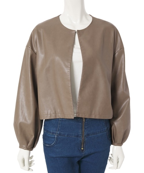 fifth（フィフス）の「ノーカラーフェイクレザージャケット（ライダースジャケット・レディース・ベージュ/アイボリー・MEDIUM）」の11枚目の写真