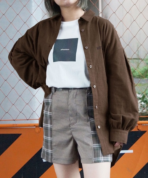 179/WG（イチナナキュウダブルジー）の「カレッジロゴレギュラーシャツ（シャツ/ブラウス・レディース・ブラウン/オフホワイト/グリーン・MEDIUM）」の2枚目の写真