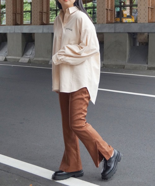 179/WG（イチナナキュウダブルジー）の「カレッジロゴレギュラーシャツ（シャツ/ブラウス・レディース・ブラウン/オフホワイト/グリーン・MEDIUM）」の22枚目の写真