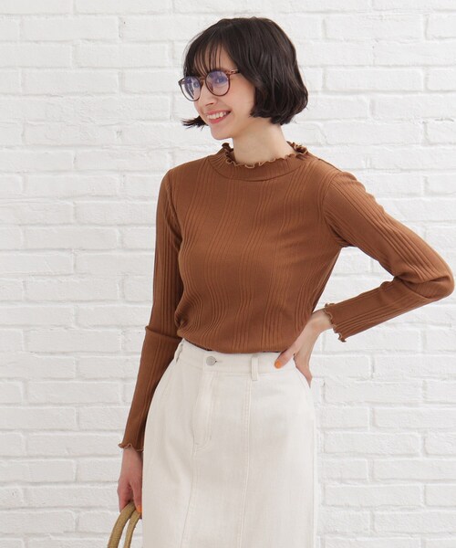 SHOO・LA・RUE（シューラルー）の「◆ランダムリブモックネックジャージ（Tシャツ/カットソー・レディース・アイボリー/グレー系その他/ブラック/ブラウン系・02/03/04）」の6枚目の写真