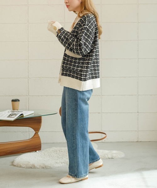 Bab（バブ）の「【WEB限定】ツイードニットカーディガン（カーディガン/ボレロ・レディース・ブラック/オフホワイト・M）」の4枚目の写真