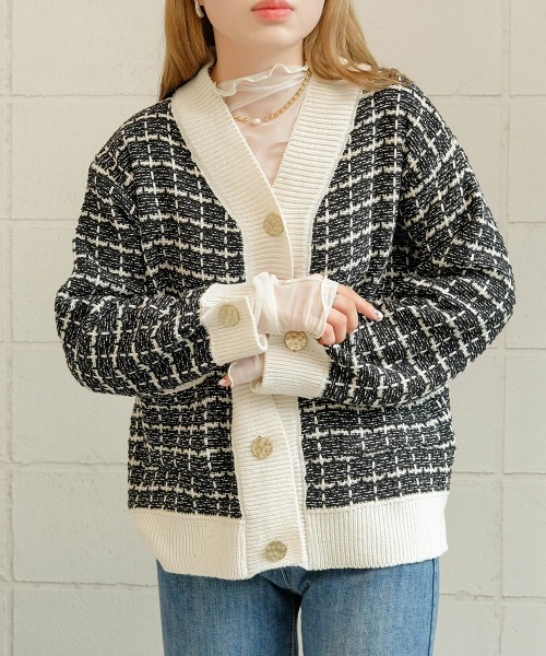 Bab（バブ）の「【WEB限定】ツイードニットカーディガン（カーディガン/ボレロ・レディース・ブラック/オフホワイト・M）」の6枚目の写真