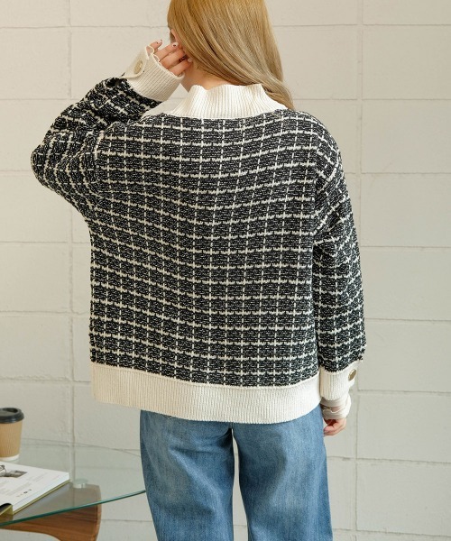 Bab（バブ）の「【WEB限定】ツイードニットカーディガン（カーディガン/ボレロ・レディース・ブラック/オフホワイト・M）」の7枚目の写真