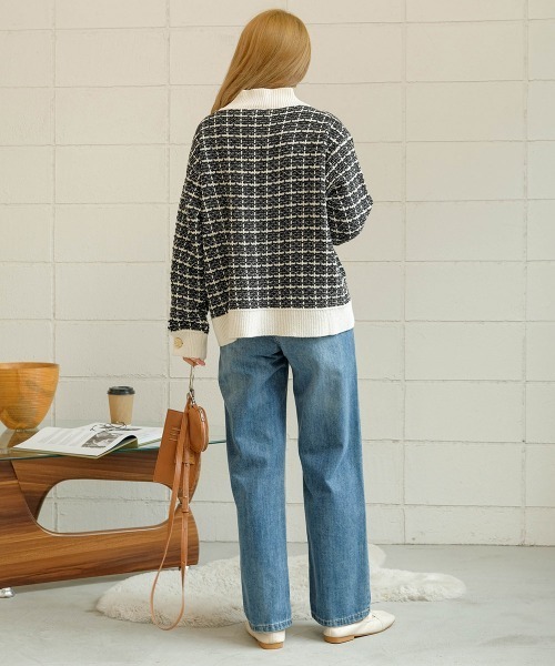 Bab（バブ）の「【WEB限定】ツイードニットカーディガン（カーディガン/ボレロ・レディース・ブラック/オフホワイト・M）」の8枚目の写真