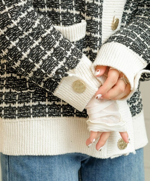 Bab（バブ）の「【WEB限定】ツイードニットカーディガン（カーディガン/ボレロ・レディース・ブラック/オフホワイト・M）」の9枚目の写真