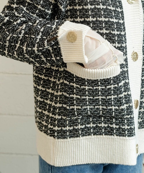 Bab（バブ）の「【WEB限定】ツイードニットカーディガン（カーディガン/ボレロ・レディース・ブラック/オフホワイト・M）」の10枚目の写真