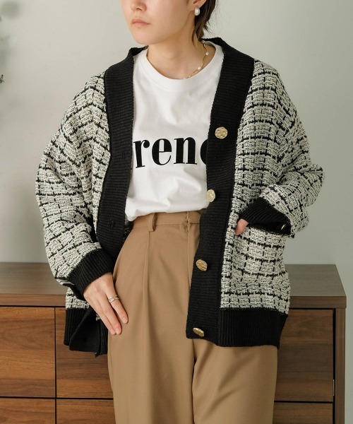 Bab（バブ）の「【WEB限定】ツイードニットカーディガン（カーディガン/ボレロ・レディース・ブラック/オフホワイト・M）」の12枚目の写真