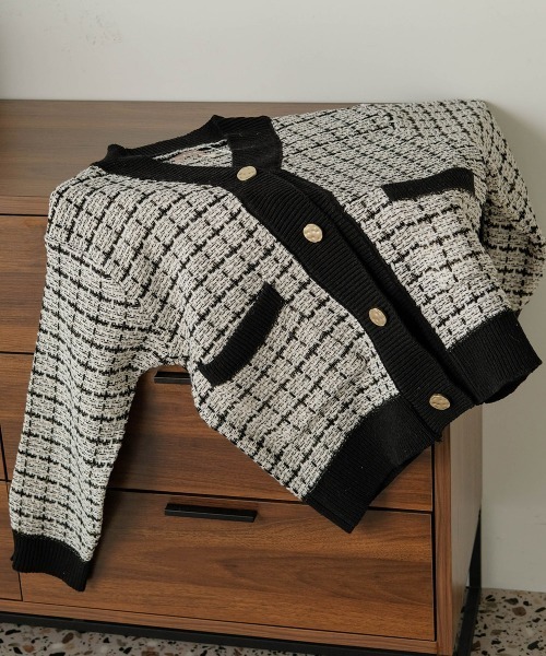 Bab（バブ）の「【WEB限定】ツイードニットカーディガン（カーディガン/ボレロ・レディース・ブラック/オフホワイト・M）」の14枚目の写真