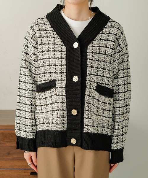 Bab（バブ）の「【WEB限定】ツイードニットカーディガン（カーディガン/ボレロ・レディース・ブラック/オフホワイト・M）」の15枚目の写真
