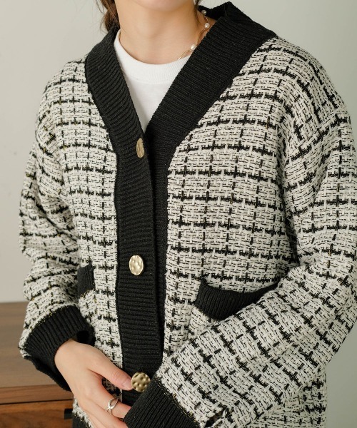 Bab（バブ）の「【WEB限定】ツイードニットカーディガン（カーディガン/ボレロ・レディース・ブラック/オフホワイト・M）」の16枚目の写真