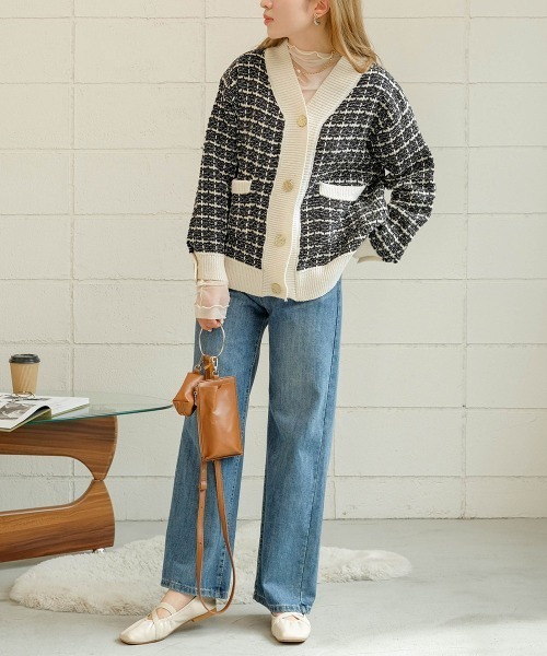 Bab（バブ）の「【WEB限定】ツイードニットカーディガン（カーディガン/ボレロ・レディース・ブラック/オフホワイト・M）」の22枚目の写真