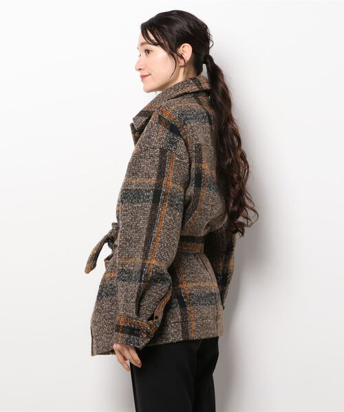 cepo（セポ）の「チェックベルトオーバージャケット（その他アウター・レディース・グリーン/ブラウン・M）」の5枚目の写真