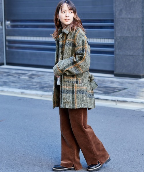 cepo（セポ）の「チェックベルトオーバージャケット（その他アウター・レディース・グリーン/ブラウン・M）」の8枚目の写真