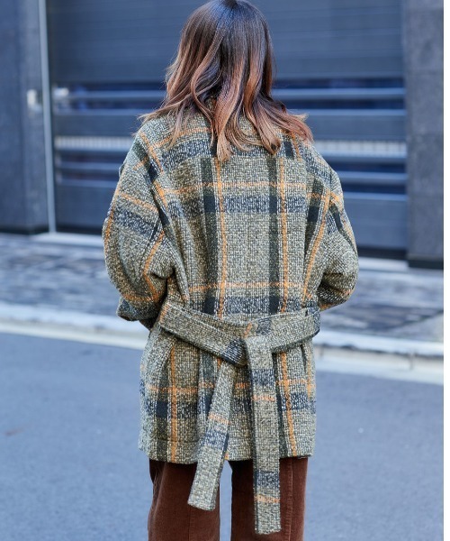 cepo（セポ）の「チェックベルトオーバージャケット（その他アウター・レディース・グリーン/ブラウン・M）」の10枚目の写真