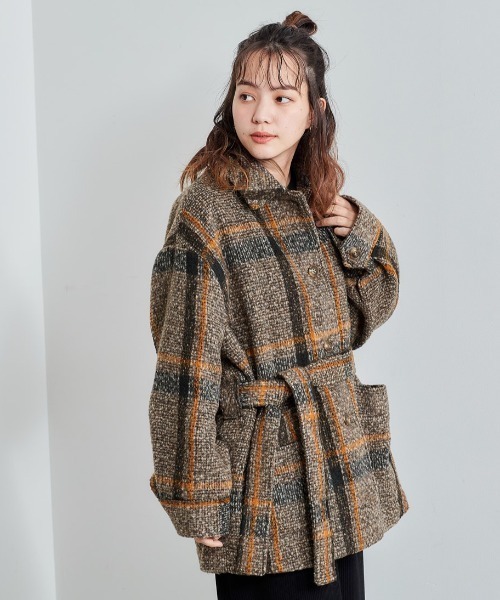 cepo（セポ）の「チェックベルトオーバージャケット（その他アウター・レディース・グリーン/ブラウン・M）」の12枚目の写真