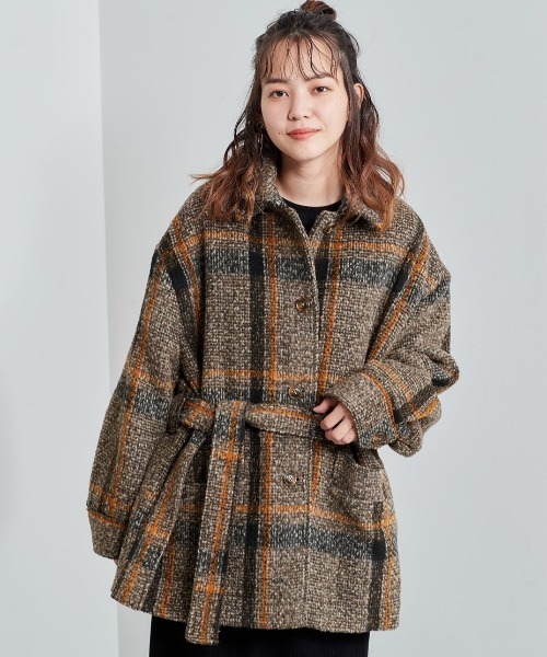 cepo（セポ）の「チェックベルトオーバージャケット（その他アウター・レディース・グリーン/ブラウン・M）」の4枚目の写真