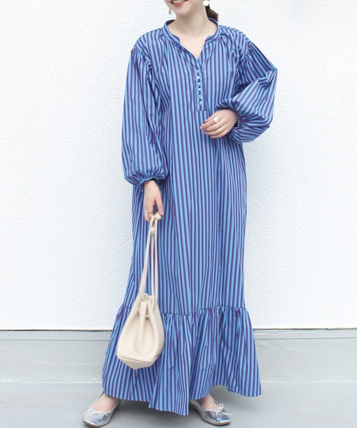 LAVEANGE（ラビアンジェ）の「カラーマルチストライプワンピース（ワンピース・レディース・ライトブルー/ライトグリーン/ラベンダー・LL/3L/4L/5L/M）」の18枚目の写真