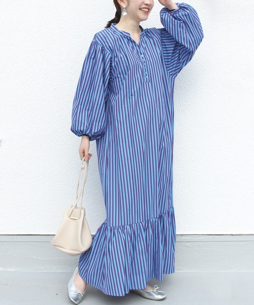 LAVEANGE（ラビアンジェ）の「カラーマルチストライプワンピース（ワンピース・レディース・ライトブルー/ライトグリーン/ラベンダー・LL/3L/4L/5L/M）」の19枚目の写真
