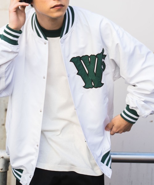WEGO(ウィゴー)の「WEGO/【一部限定カラー】ワッペンスタジャン(スタジャン・メンズ・ホワイト/ブルー/ネイビー/パープル/ダークグリーン/ブラック・MEDIUM/LARGE)」の2枚目の写真