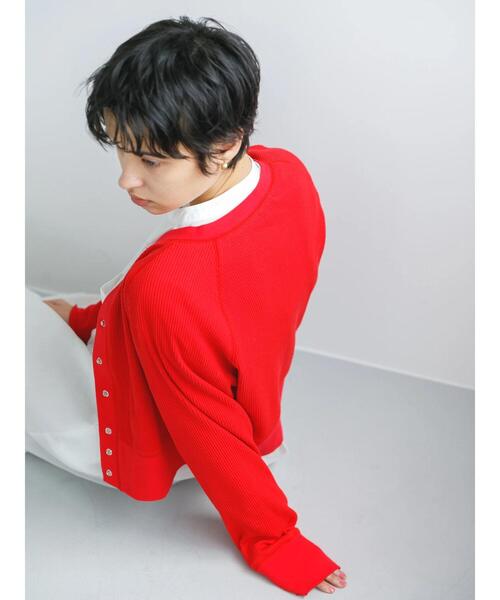 koe（コエ）の「ショート丈リブカーディガン*（カーディガン/ボレロ・レディース・グレー/レッド/グリーン/モカ・M）」の11枚目の写真