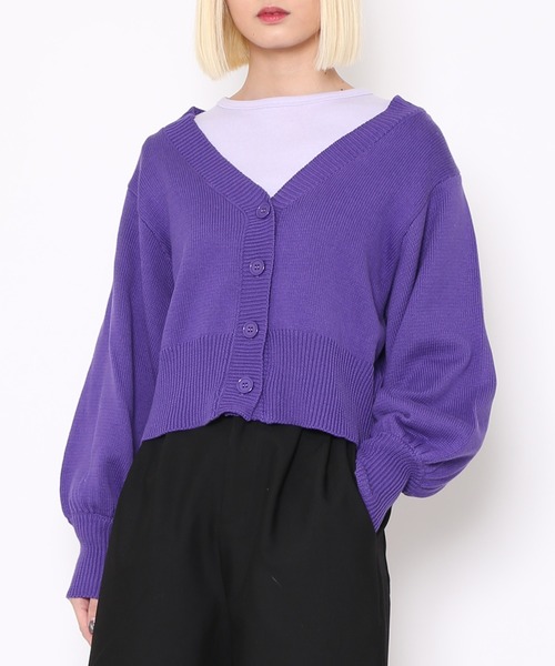 PUNYUS（プニュズ）の「クロップドニットカーディガン（カーディガン/ボレロ・レディース・ブラック/パープル/ピンク/ライム・1/2/4/3）」の3枚目の写真