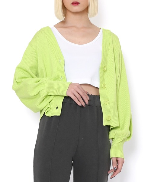 PUNYUS（プニュズ）の「クロップドニットカーディガン（カーディガン/ボレロ・レディース・ブラック/パープル/ピンク/ライム・1/2/4/3）」の2枚目の写真