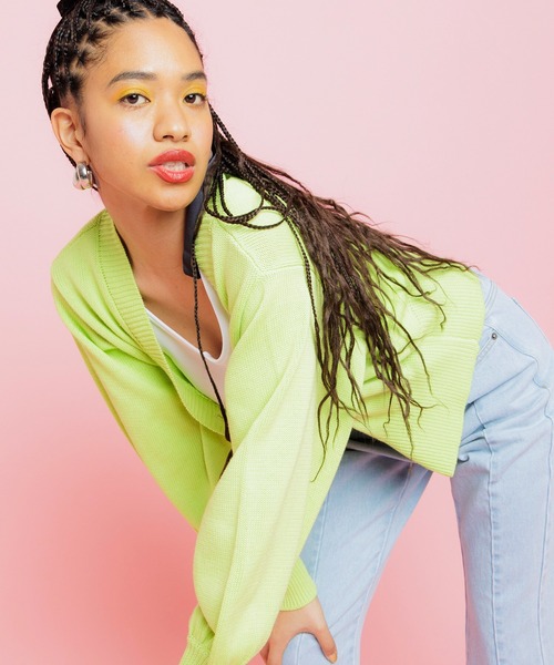 PUNYUS（プニュズ）の「クロップドニットカーディガン（カーディガン/ボレロ・レディース・ブラック/パープル/ピンク/ライム・1/2/4/3）」の22枚目の写真